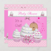 赤ちゃんシャワーかわいい女の子ピンクのカップケーキを振りかける 招待状 (正面/裏面)