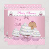 赤ちゃんシャワーかわいい女の子ピンクのカップケーキを振りかける 招待状 (正面/裏面)