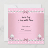 赤ちゃんシャワーかわいい女の子ピンクのカップケーキを振りかける 招待状 (裏面)