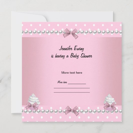 赤ちゃんシャワーかわいい女の子ピンクのカップケーキを振りかける 招待状 (裏面)