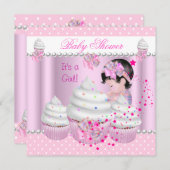 赤ちゃんシャワーかわいい女の子ピンクのカップケーキを振りかける 招待状 (正面/裏面)