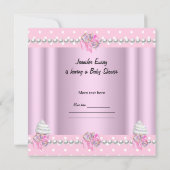 赤ちゃんシャワーかわいい女の子ピンクのカップケーキを振りかける 招待状 (裏面)