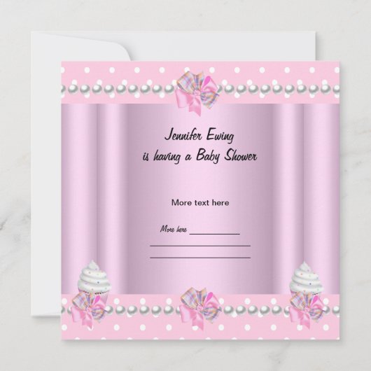 赤ちゃんシャワーかわいい女の子ピンクのカップケーキを振りかける 招待状 (裏面)