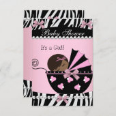赤ちゃんシャワーかわいい女の子ピンクゼブラ 招待状 (正面/裏面)