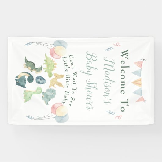 赤ちゃんシャワーかわいい恐竜ママ名ブルー 横断幕 (横)