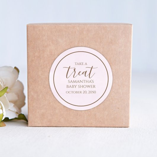 赤ちゃんシャワーかわいい書道スクリプトピンクの治療 ラウンドシール