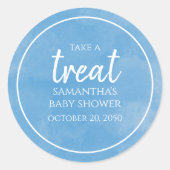 赤ちゃんシャワーかわいい水色ブルーお洒落トリート ラウンドシール (正面)