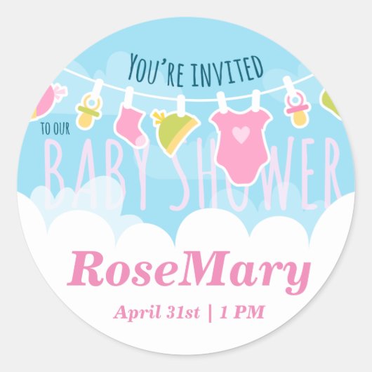 赤ちゃんシャワーかわいい洗濯物 ラウンドシール (正面)