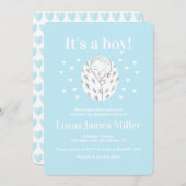 赤ちゃんシャワーかわいい男の子ハートブルースケッチ招待 招待状 (正面/裏面)