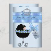 赤ちゃんシャワーかわいい男の子ブルーリトルプリンスフローラ 招待状 (正面/裏面)