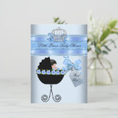 赤ちゃんシャワーかわいい男の子ブルーリトルプリンスフローラ 招待状 (スタンド正面)