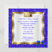 赤ちゃんシャワーかわいい男の子プリンスブルー王室のシューズ 招待状 (裏面)