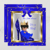 赤ちゃんシャワーかわいい男の子プリンス王室のブルーシューズ4 招待状 (正面/裏面)