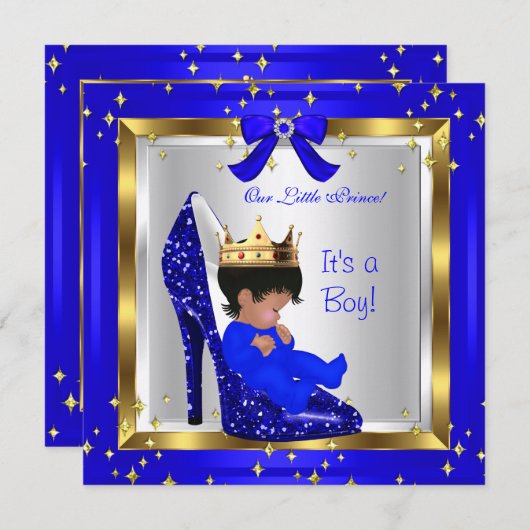 赤ちゃんシャワーかわいい男の子プリンス王室のブルーシューズ4 招待状 (正面/裏面)
