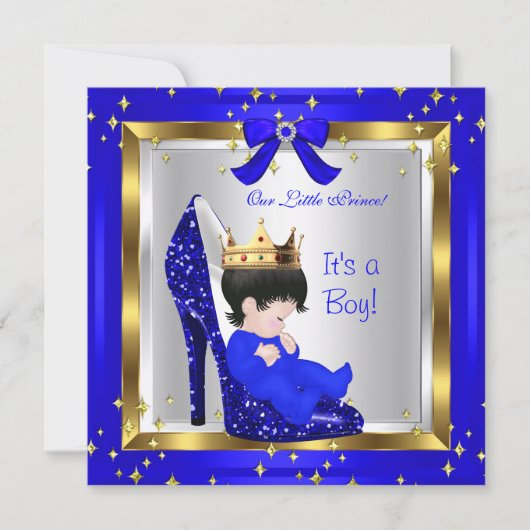 赤ちゃんシャワーかわいい男の子プリンス王室のブルーシューズ6 招待状 (正面)