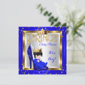 赤ちゃんシャワーかわいい男の子プリンス王室のブルーシューズD1 招待状 (スタンド正面)