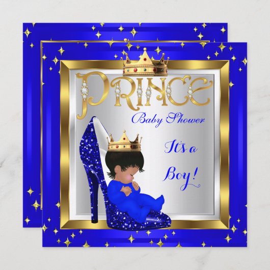 赤ちゃんシャワーかわいい男の子プリンス王室のブルーシューズD2 招待状 (正面/裏面)