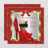 赤ちゃんシャワーかわいい男の子プリンス赤王室のい靴2 招待状 (正面/裏面)