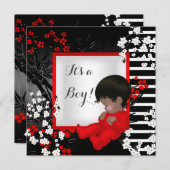 赤ちゃんシャワーかわいい男の赤ちゃん赤い花2 AM 招待状 (正面/裏面)