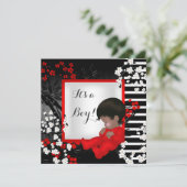 赤ちゃんシャワーかわいい男の赤ちゃん赤い花2 AM 招待状 (スタンド正面)