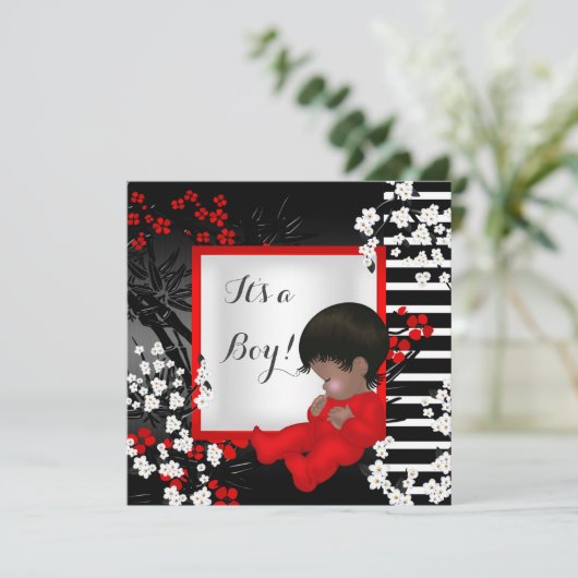 赤ちゃんシャワーかわいい男の赤ちゃん赤い花2 AM 招待状 (スタンド正面)