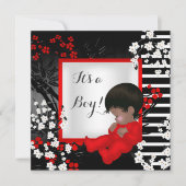 赤ちゃんシャワーかわいい男の赤ちゃん赤い花2 AM 招待状 (正面)