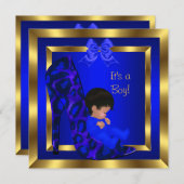 赤ちゃんシャワーかわいい男王室の子ブルーシューヒョウ 招待状 (正面/裏面)