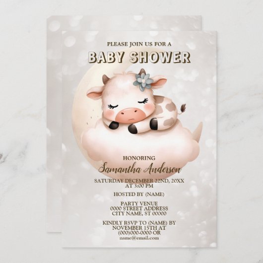 赤ちゃんシャワーかわいい眠りベビーふくらはぎ動物 招待状 (正面/裏面)