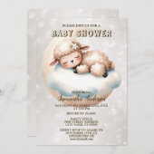 赤ちゃんシャワーかわいい眠るベビー子羊の動物 招待状 (正面/裏面)