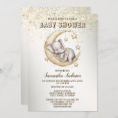 赤ちゃんシャワーかわいい眠る美しい象 招待状 (正面/裏面)