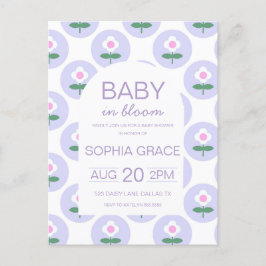 赤ちゃんシャワーかわいい紫ピンクのデイジー花 ポストカード