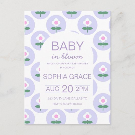 赤ちゃんシャワーかわいい紫ピンクのデイジー花 ポストカード (正面)