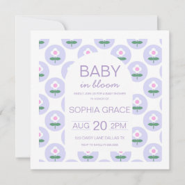 赤ちゃんシャワーかわいい紫ピンクデイジー花招待状