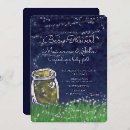 赤ちゃんシャワーかわいい蛍の風光明媚なビュースターズInvite 招待状 (正面/裏面)