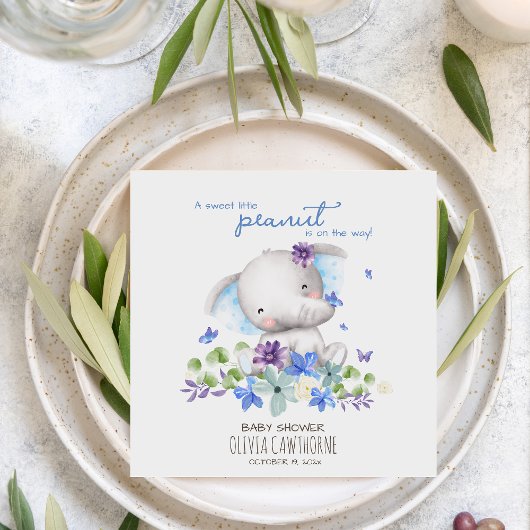 赤ちゃんシャワーかわいい象男女兼用の花 スタンダードカクテルナプキン