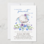 赤ちゃんシャワーかわいい象男女兼用の花 招待状 (正面)