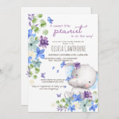 赤ちゃんシャワーかわいい象男女兼用の花 招待状 (正面/裏面)