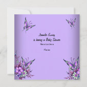 赤ちゃんシャワーかわいい赤ちゃんガールパープルバタフライ2 招待状 (裏面)