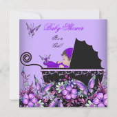 赤ちゃんシャワーかわいい赤ちゃんガールパープルバタフライ2 招待状 (正面)