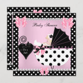 赤ちゃんシャワーかわいい赤ちゃんガールピンクの水玉模様ブロンド 招待状 (正面/裏面)