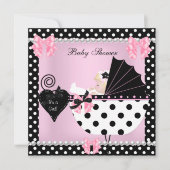 赤ちゃんシャワーかわいい赤ちゃんガールピンクの水玉模様ブロンド 招待状 (正面)