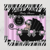 赤ちゃんシャワーかわいい赤ちゃんガールピンクゼブラグラム 招待状 (正面/裏面)