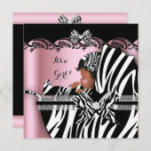 赤ちゃんシャワーかわいい赤ちゃんガールピンクゼブラグラム 招待状 (正面/裏面)