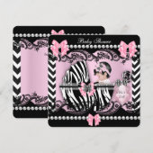 赤ちゃんシャワーかわいい赤ちゃんガールピンクゼブラレースストライプ 招待状 (正面/裏面)