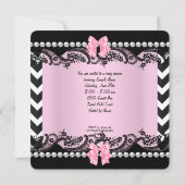 赤ちゃんシャワーかわいい赤ちゃんガールピンクゼブラレースストライプ 招待状 (裏面)