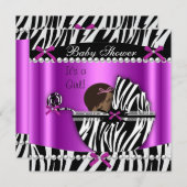 赤ちゃんシャワーかわいい赤ちゃんガールピンクゼブラ 招待状 (正面/裏面)