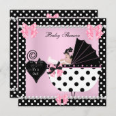 赤ちゃんシャワーかわいい赤ちゃんガールピンク水玉模様 招待状 (正面/裏面)