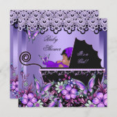 赤ちゃんシャワーかわいい赤ちゃん女の子パープルバタフライ3a 招待状 (正面/裏面)