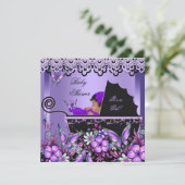 赤ちゃんシャワーかわいい赤ちゃん女の子パープルバタフライ3a 招待状 (スタンド正面)