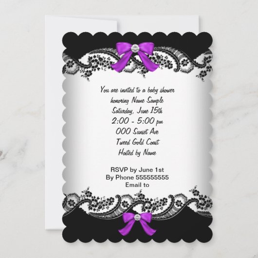 赤ちゃんシャワーかわいい赤ちゃん女の子パープルピンクレースS 招待状 (裏面)